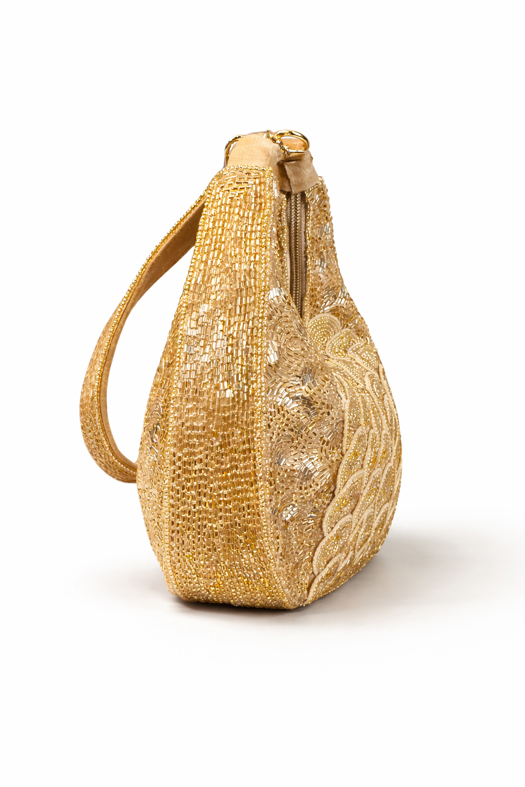 Aurora Gold Beaded Crescent Clutch Bag