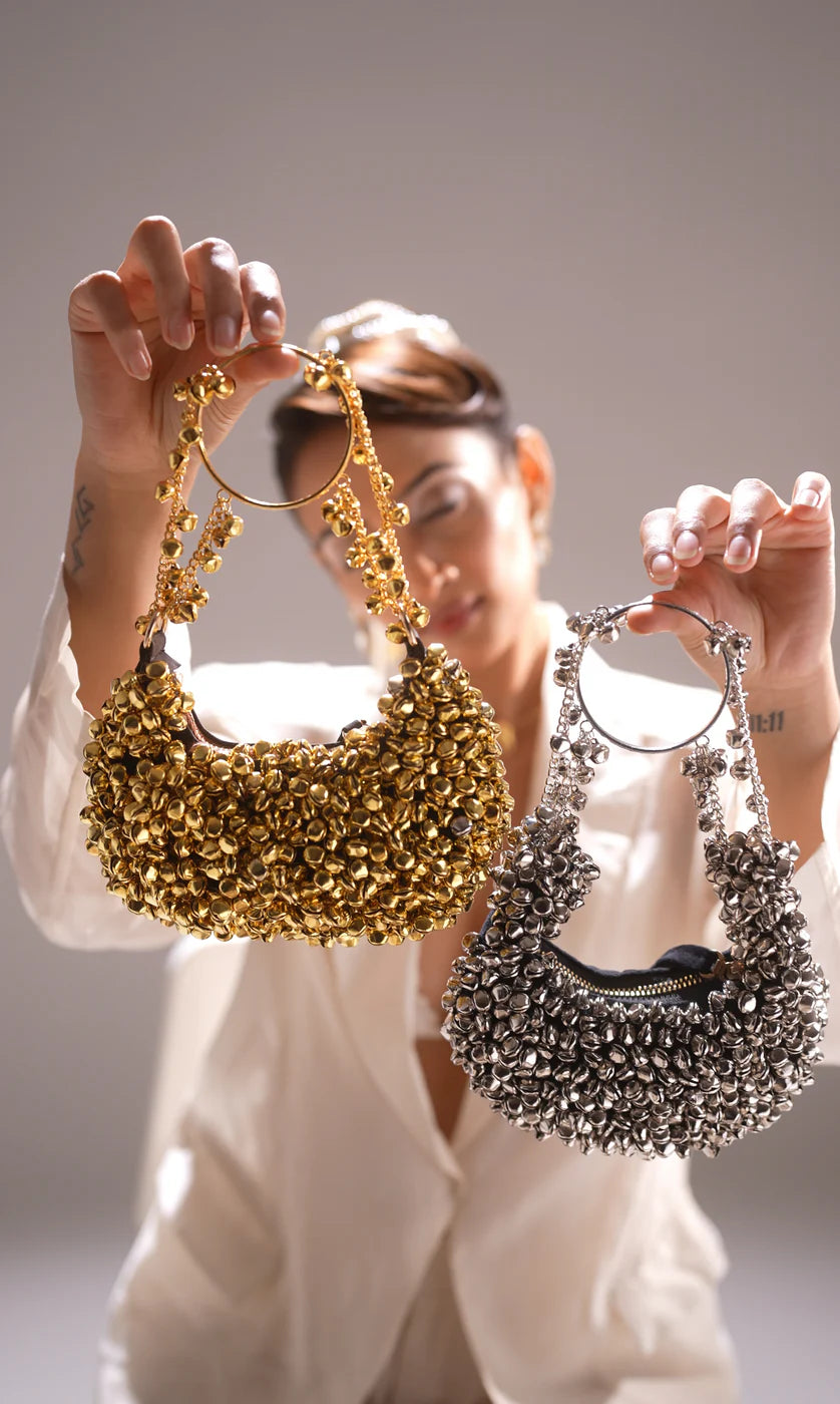 The Ghungroo Crescent Bag – Gold Luxe Edition