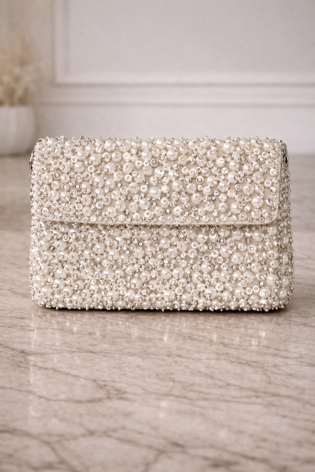Ivory Pearl Luxe Crystal Clutch