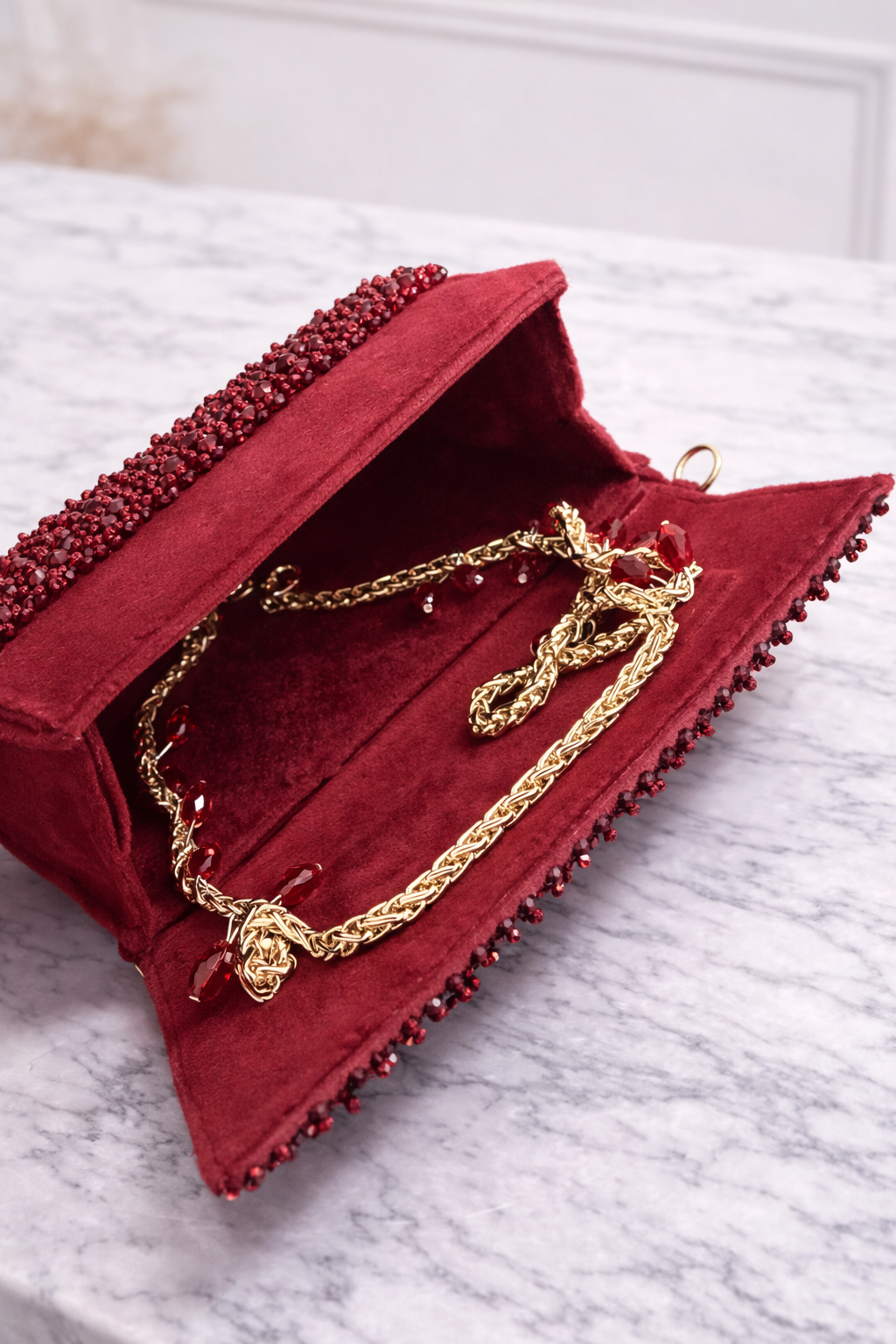 Ruby Royale Crystal Clutch – Red Evening Bag