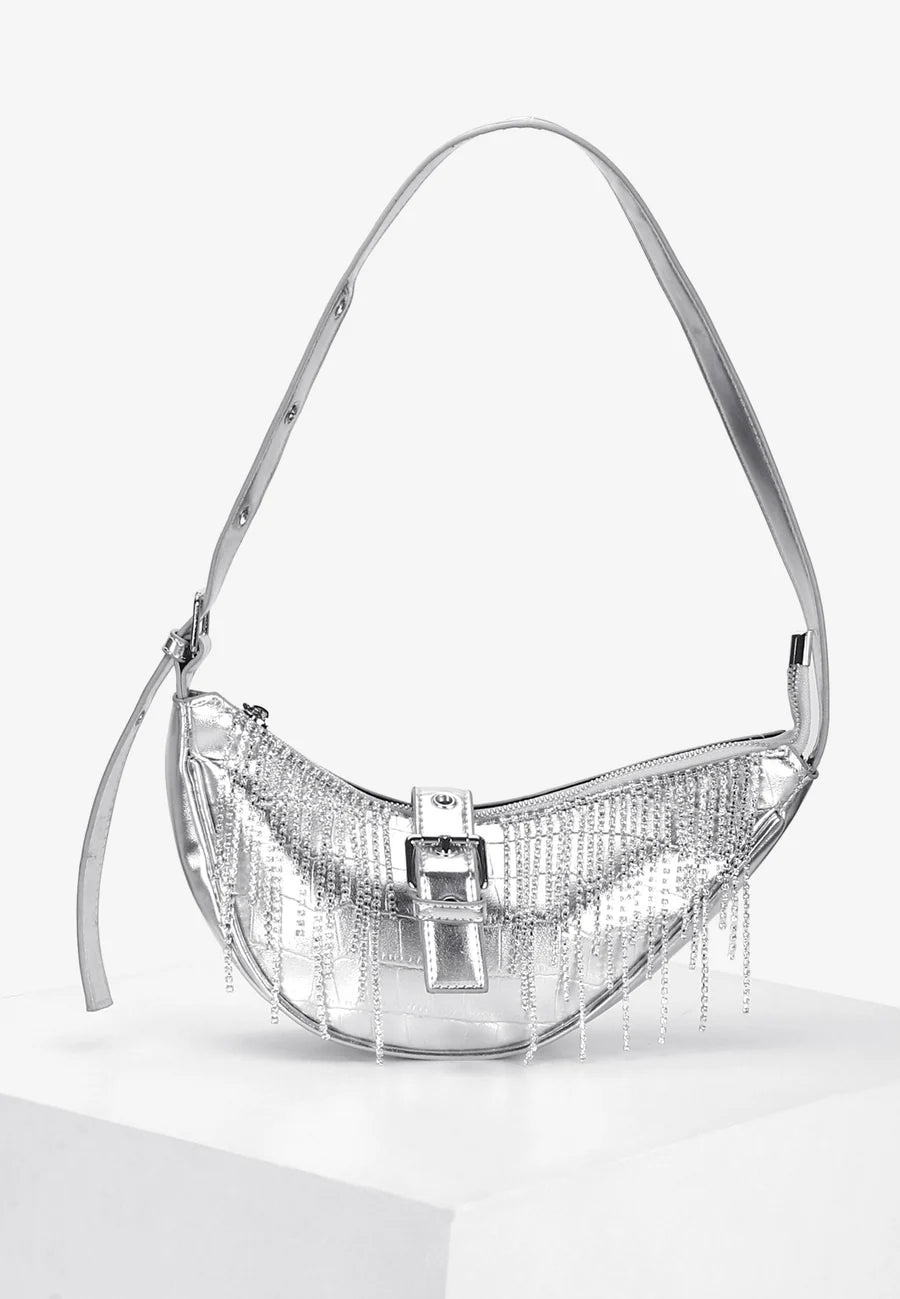 Silver Diamanté Shoulder Bag