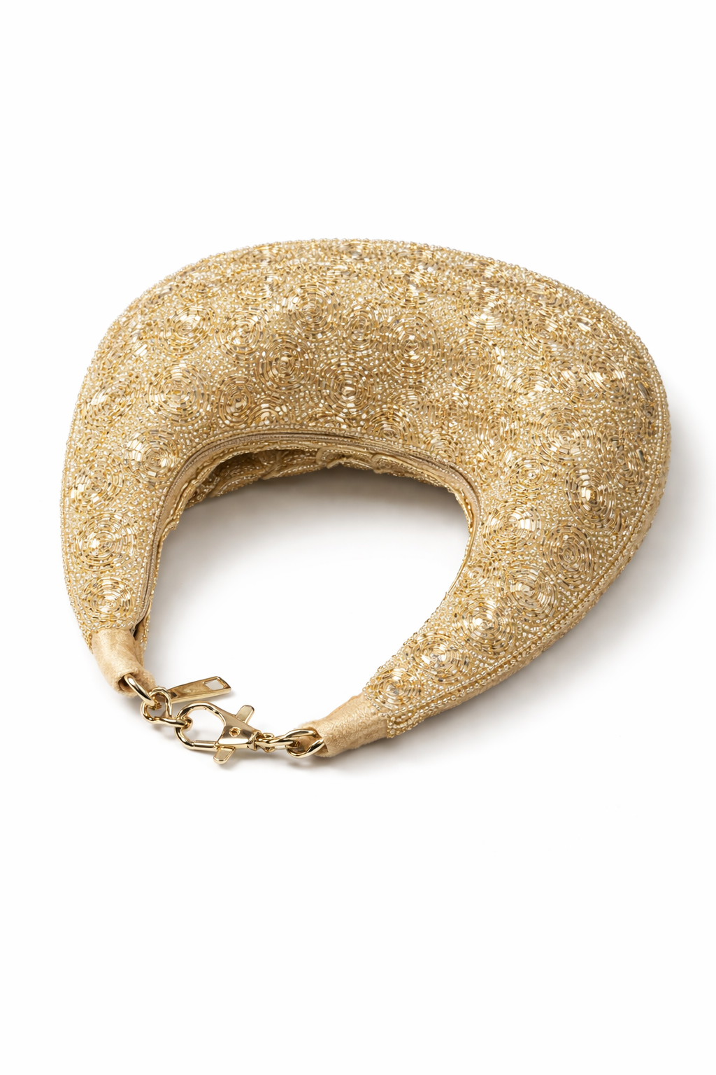 Aurora Gold Beaded Crescent Clutch Bag