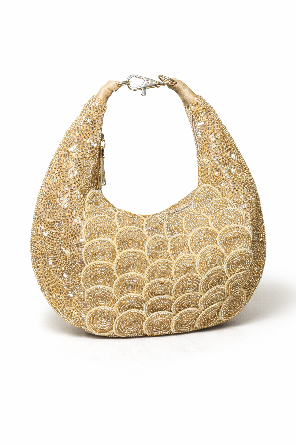 Aurora Gold Beaded Crescent Clutch Bag
