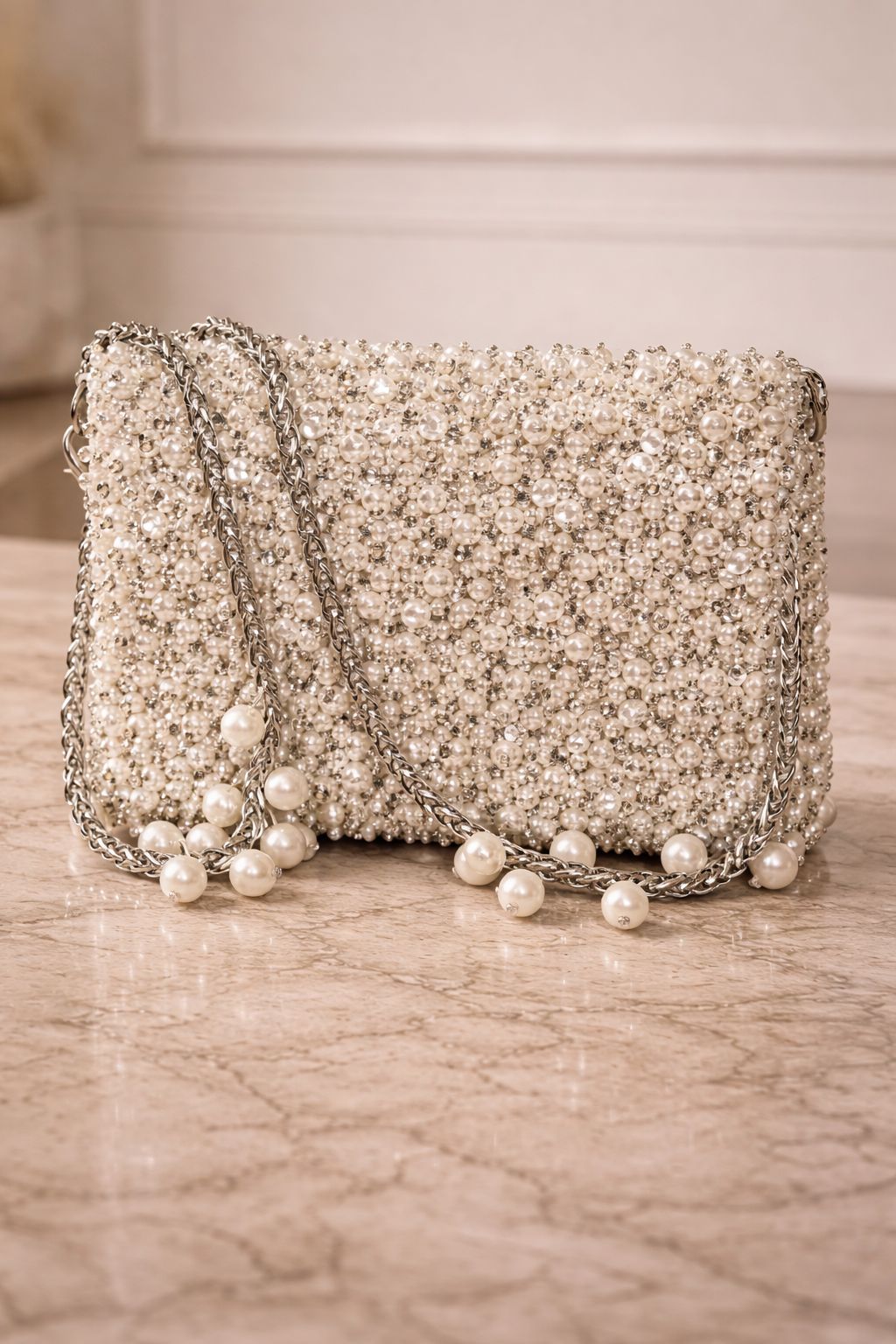 Ivory Pearl Luxe Crystal Clutch