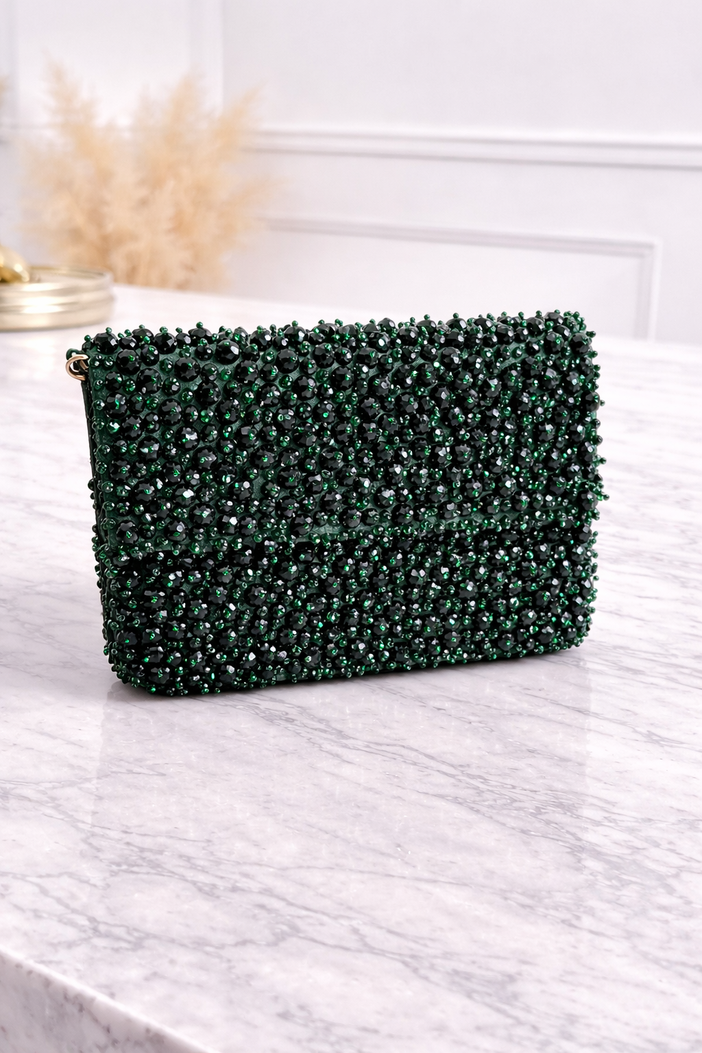 Emerald Luxe Crystal Clutch – Green Evening Bag