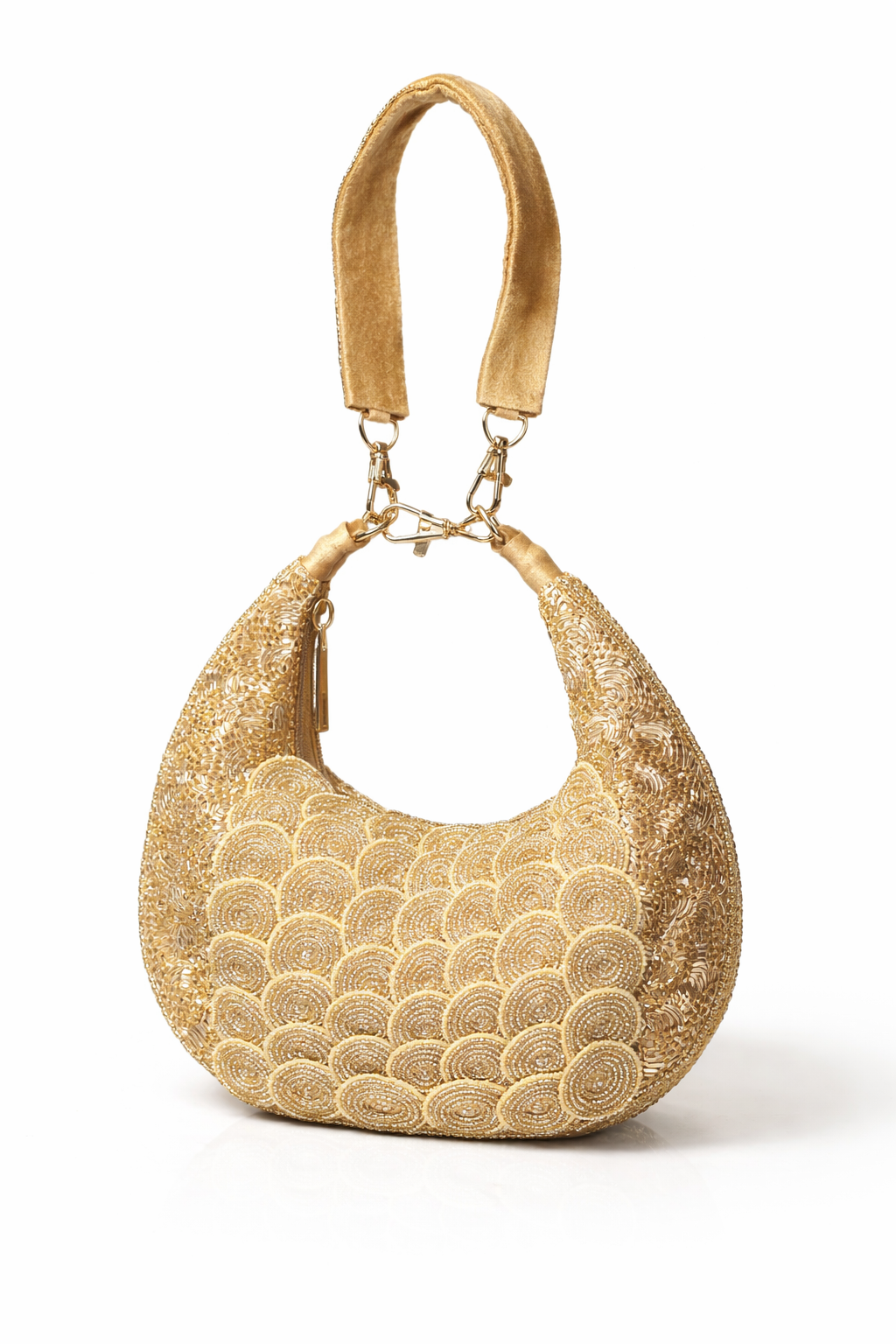 Aurora Gold Beaded Crescent Clutch Bag