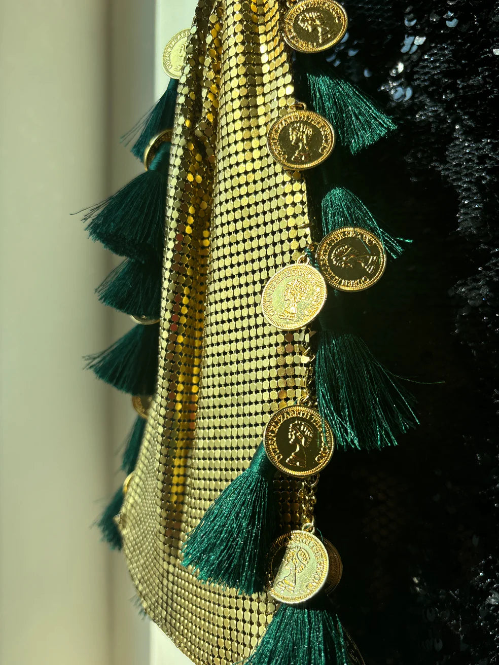 The Verona Gold Mesh Tassel Bag